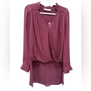 NWT Inclán Studio 100% Silk Blouse Draped Surplice Top Burgundy Luxe Designer